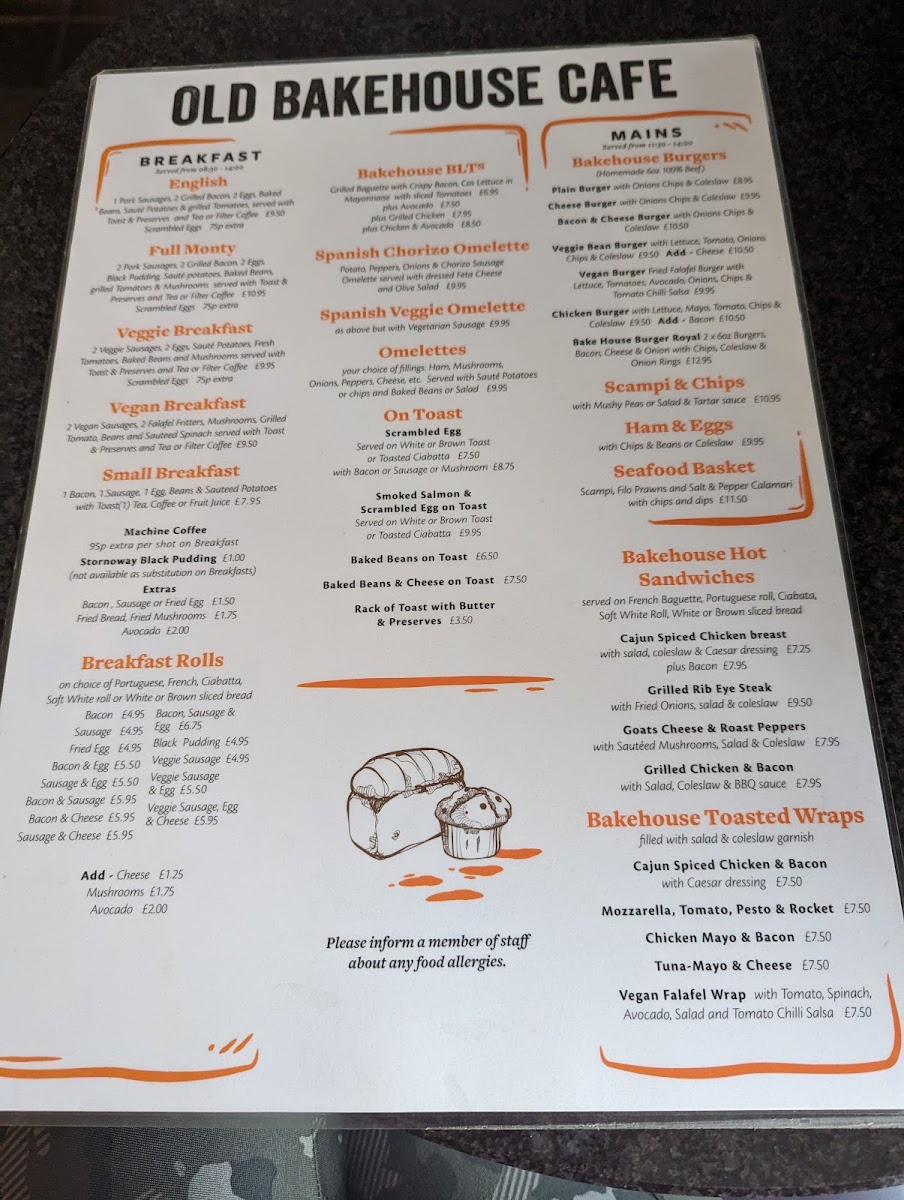 The Old Bakehouse Cafe menu board