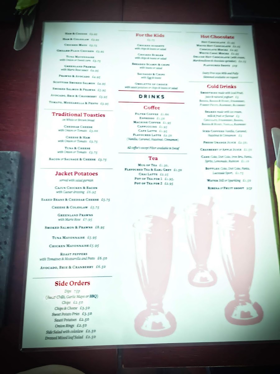 The Old Bakehouse Cafe menu board