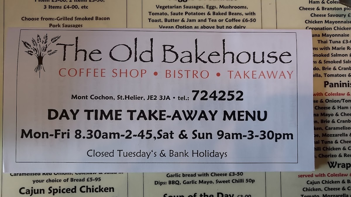 The Old Bakehouse Cafe menu board