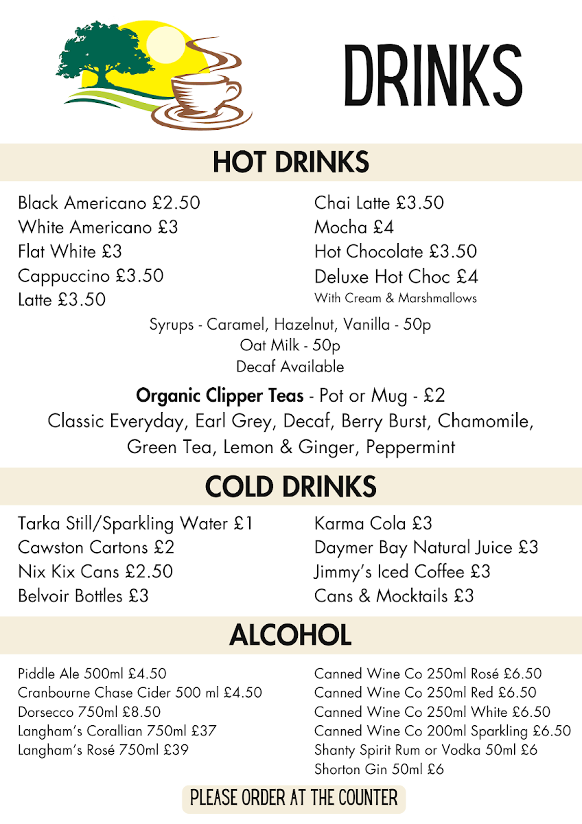 The View Coffee Shop Milton Abbas Dorset menu board