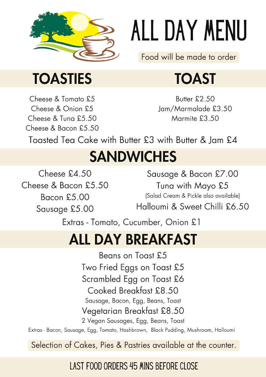The View Coffee Shop Milton Abbas Dorset menu board