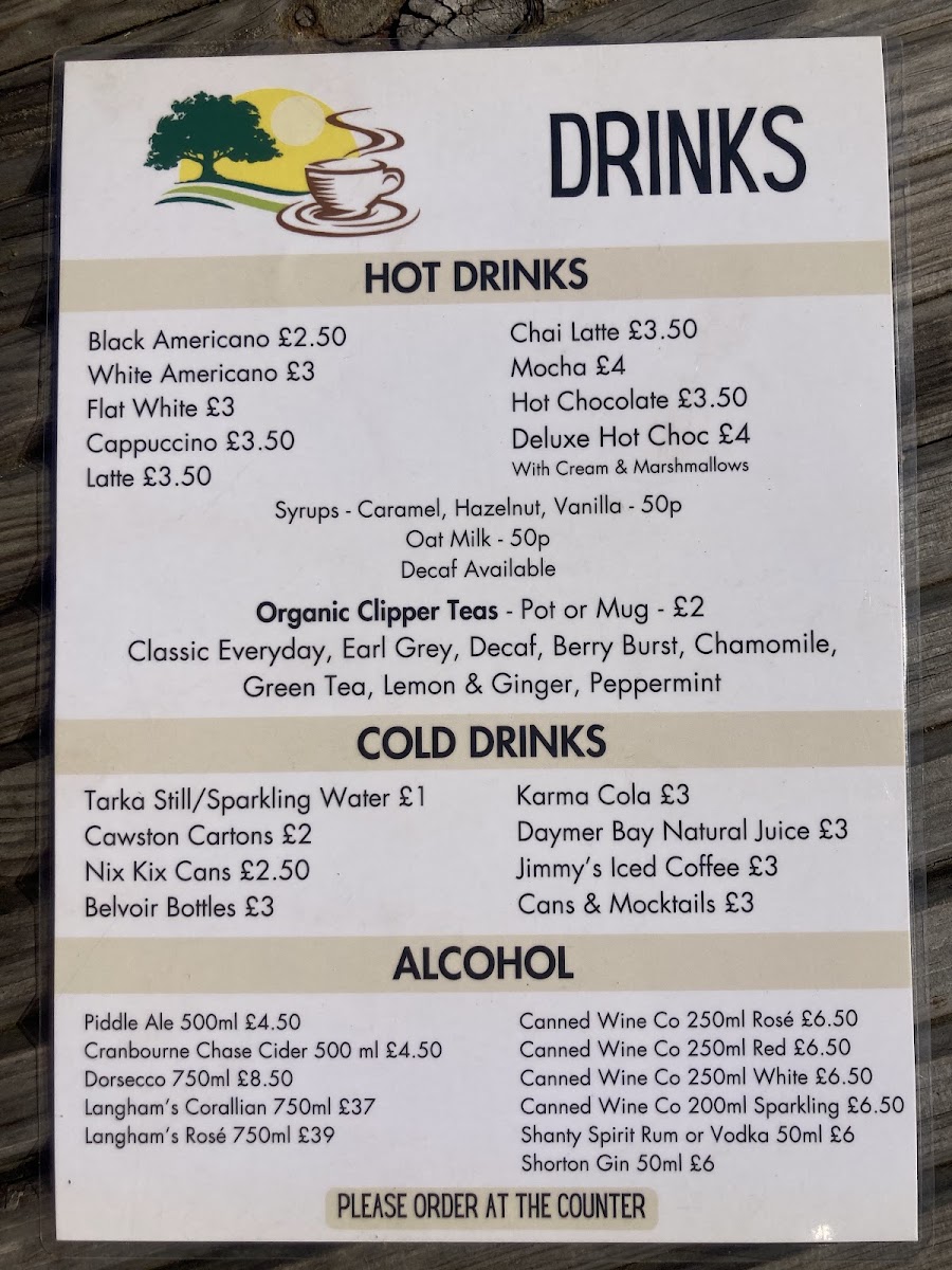 The View Coffee Shop Milton Abbas Dorset menu board