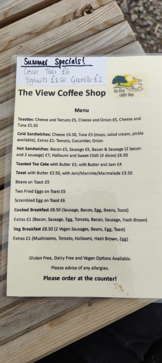 The View Coffee Shop Milton Abbas Dorset menu board