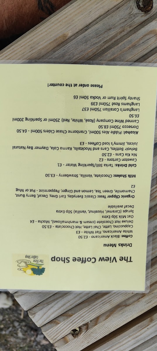 The View Coffee Shop Milton Abbas Dorset menu board