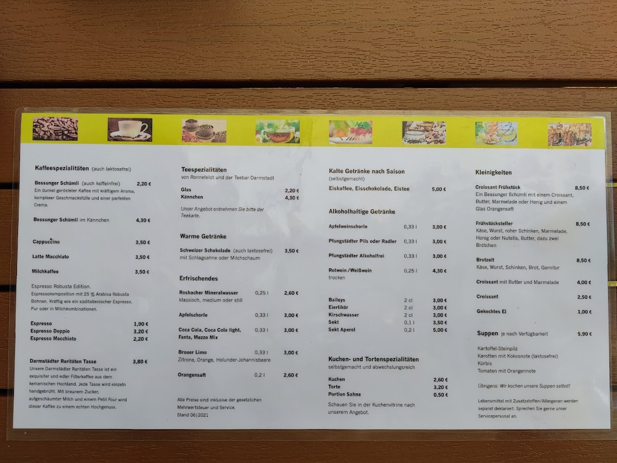 Coffee house at the forest cemetery menu board