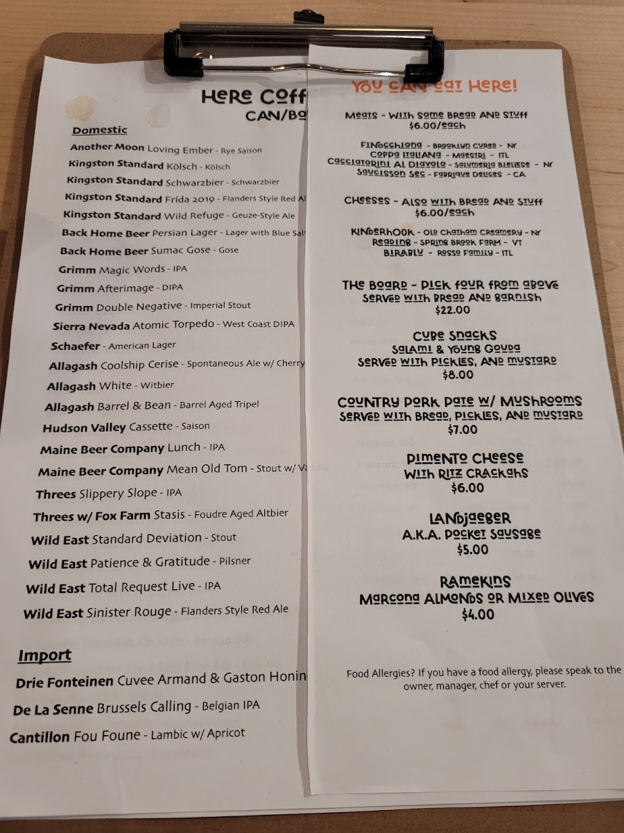 Here Coffee Beer menu board