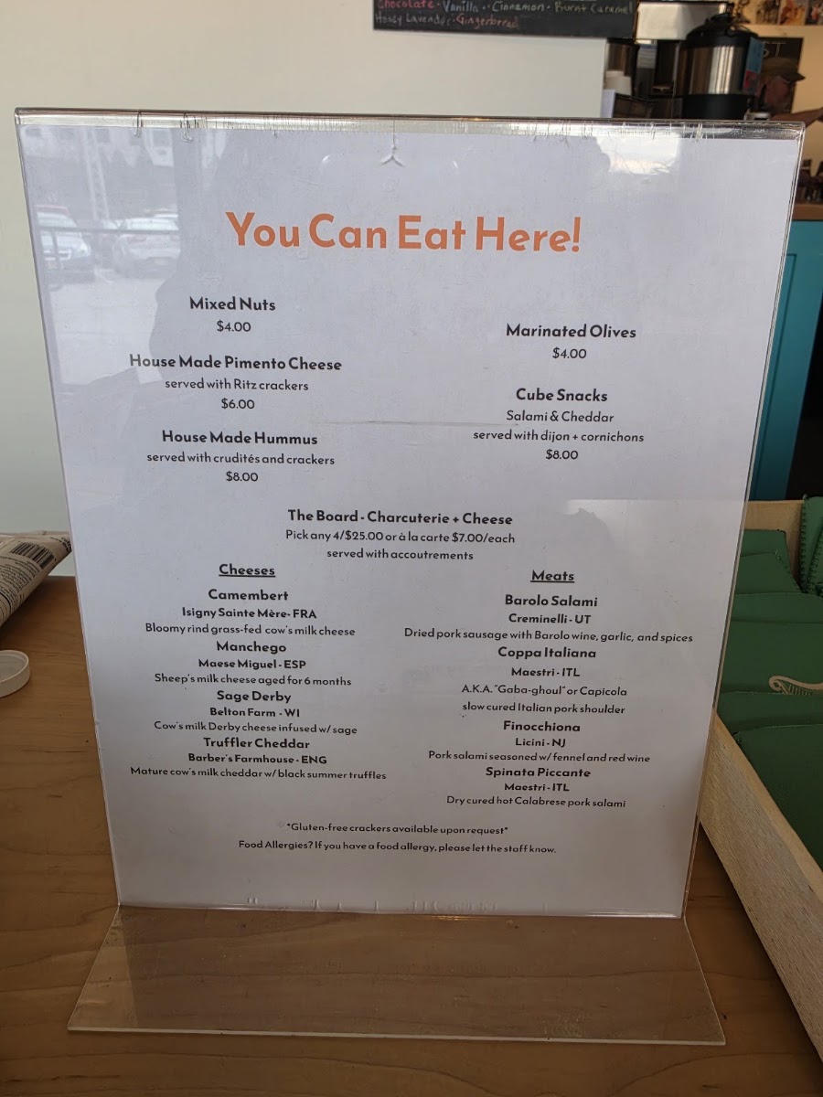Here Coffee Beer menu board