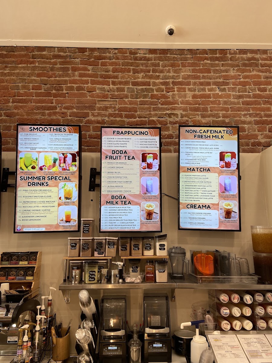 Auzzy the Bear Cafe, Boba Milk Tea, Frozen Yogurt & Smoothie Bar menu board