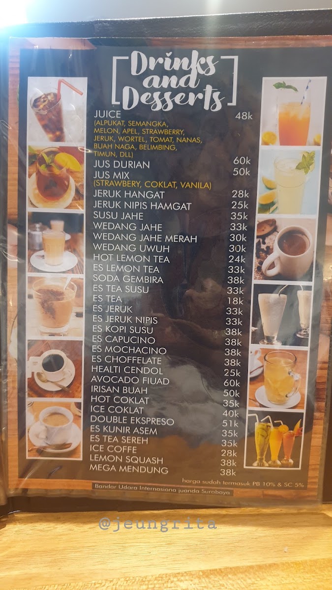Soerabaja Cafe, Juanda International Airport T1 menu board