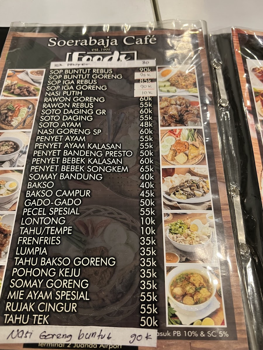 Soerabaja Cafe, Juanda International Airport T1 menu board