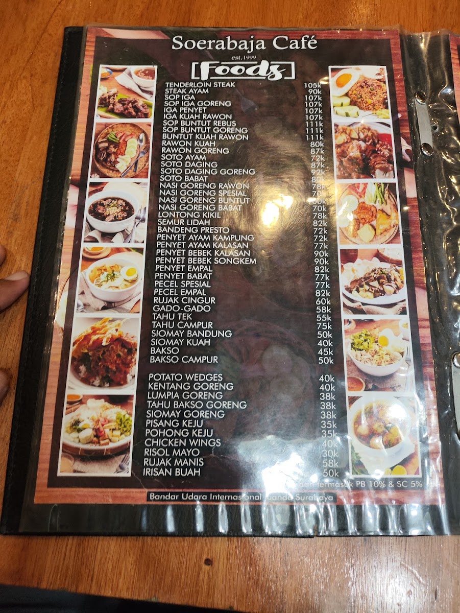 Soerabaja Cafe, Juanda International Airport T1 menu board