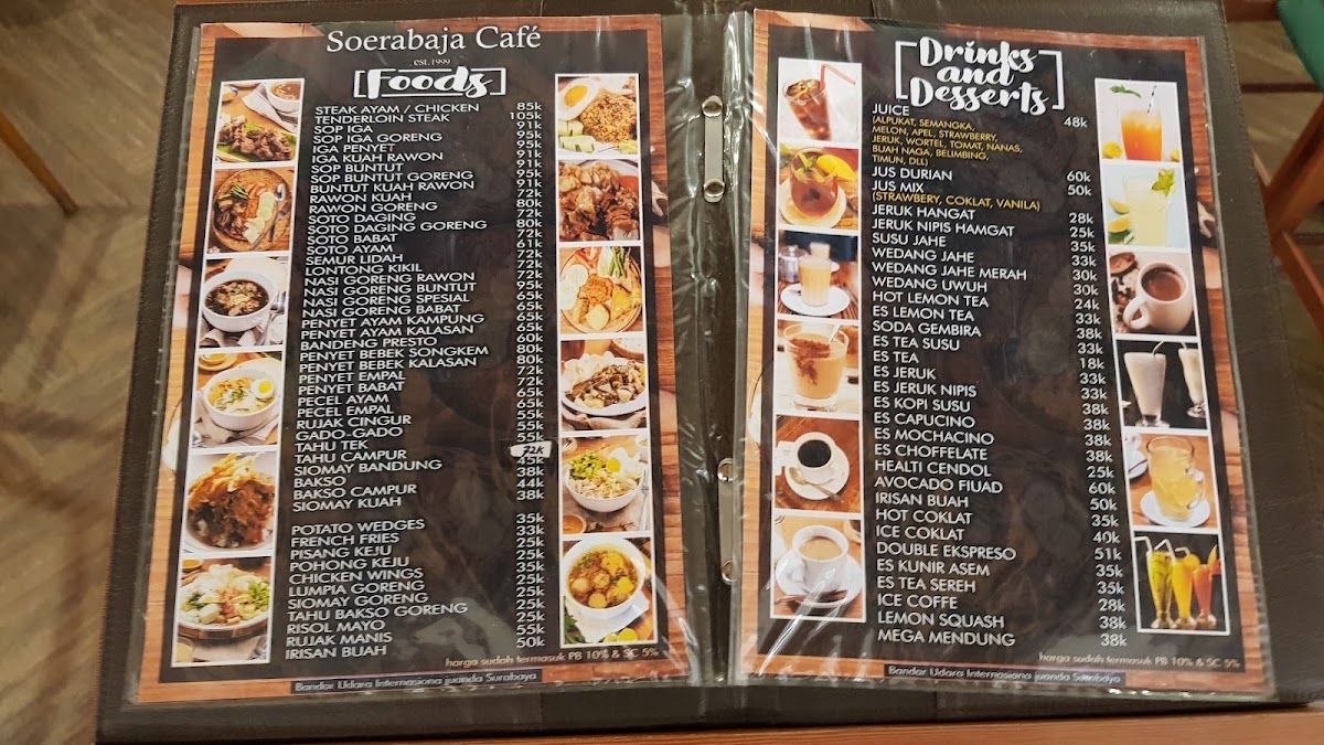 Soerabaja Cafe, Juanda International Airport T1 menu board