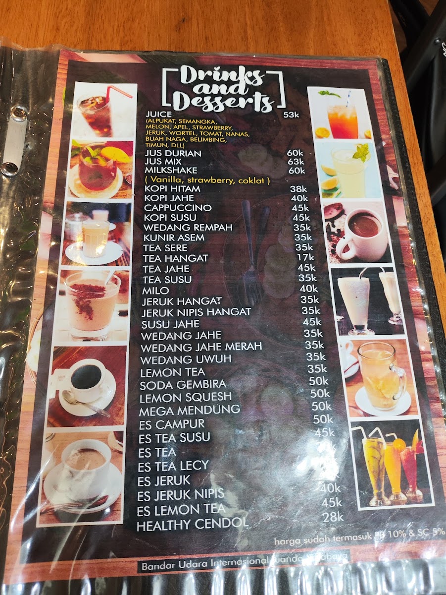 Soerabaja Cafe, Juanda International Airport T1 menu board