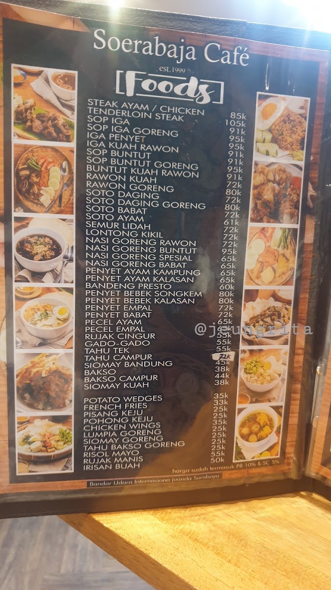 Soerabaja Cafe, Juanda International Airport T1 menu board