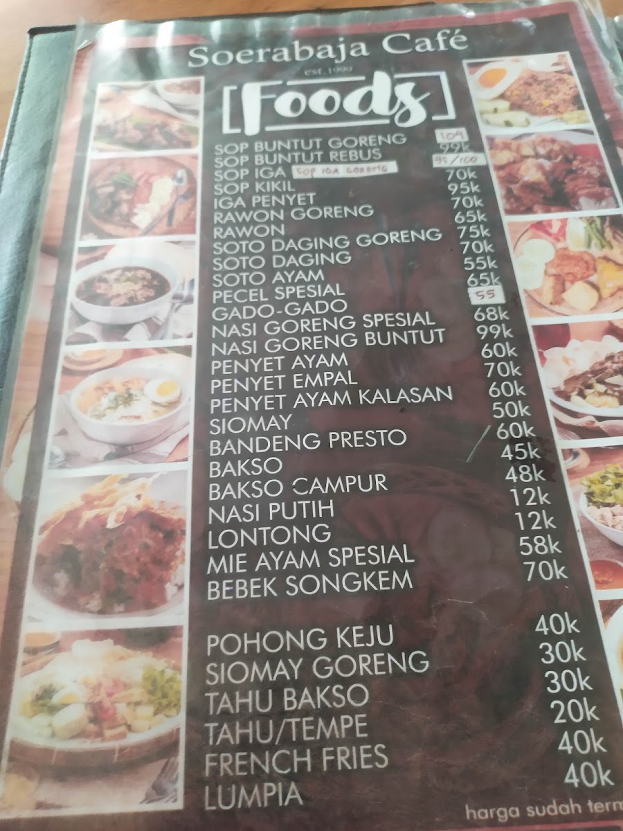Soerabaja Cafe, Juanda International Airport T1 menu board