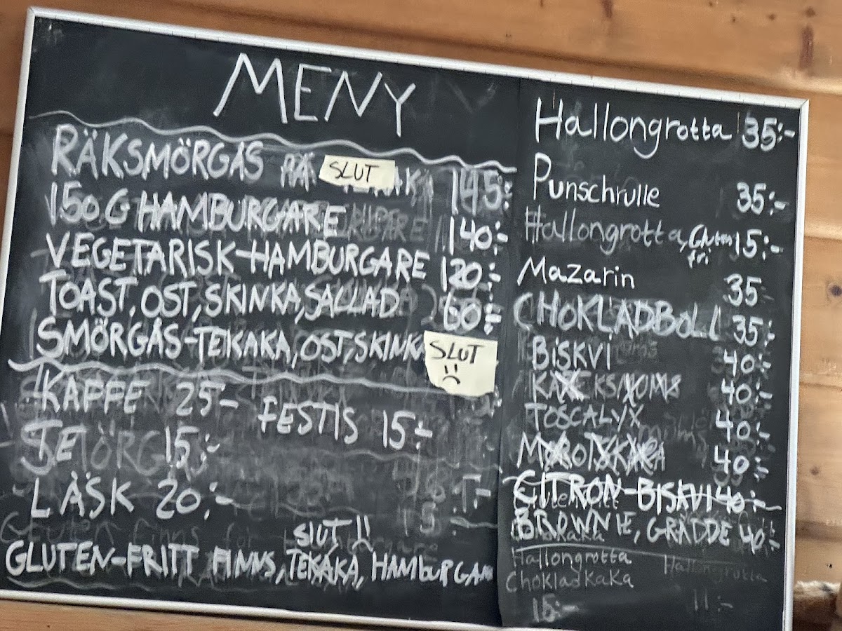 Vättaberget cafe menu board