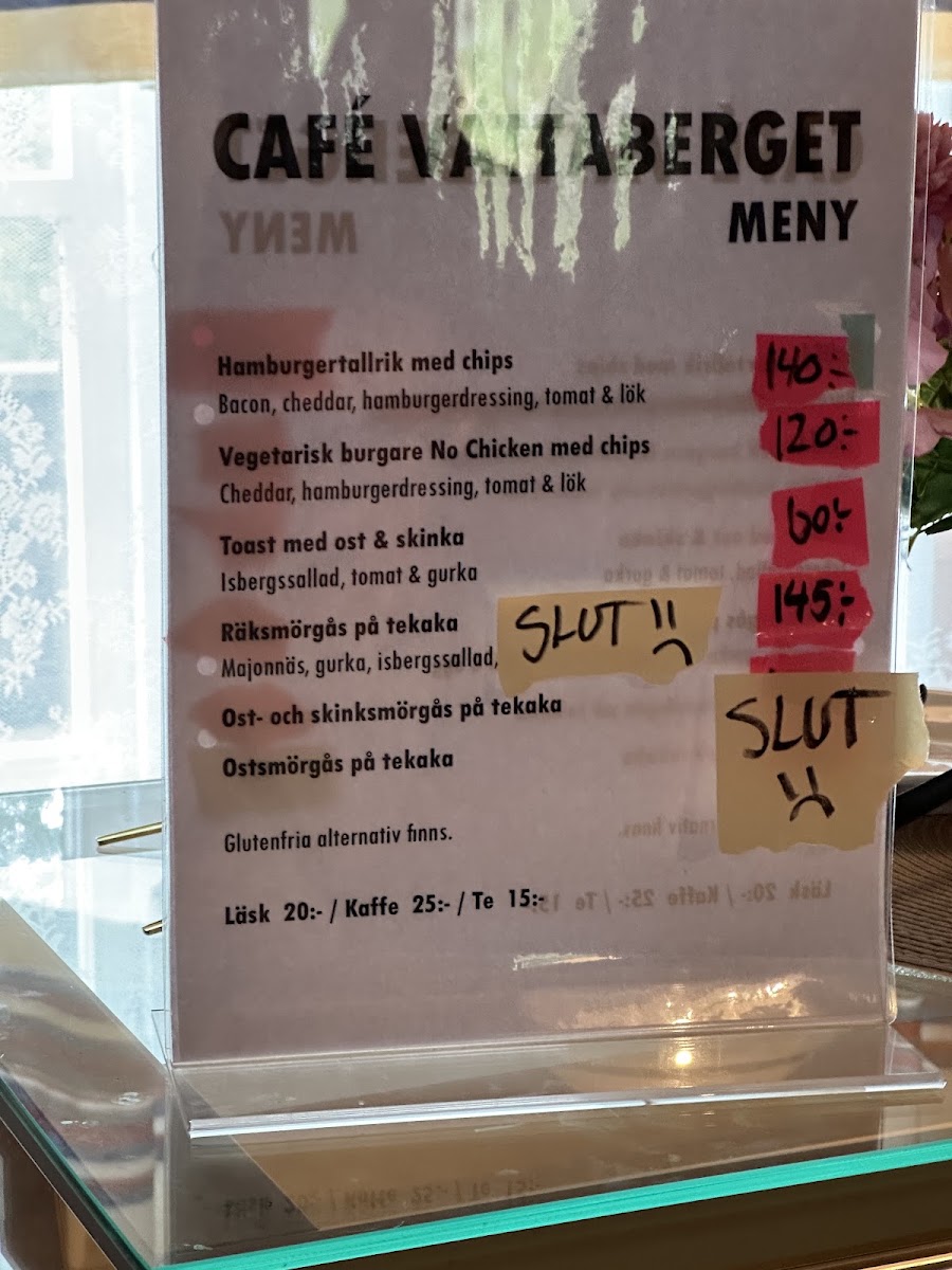 Vättaberget cafe menu board