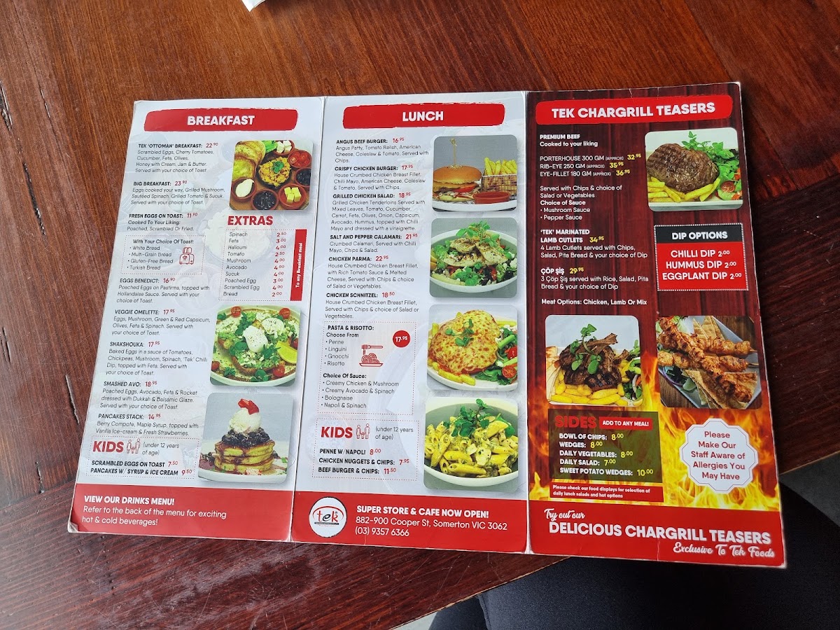 Tek Cafe menu board