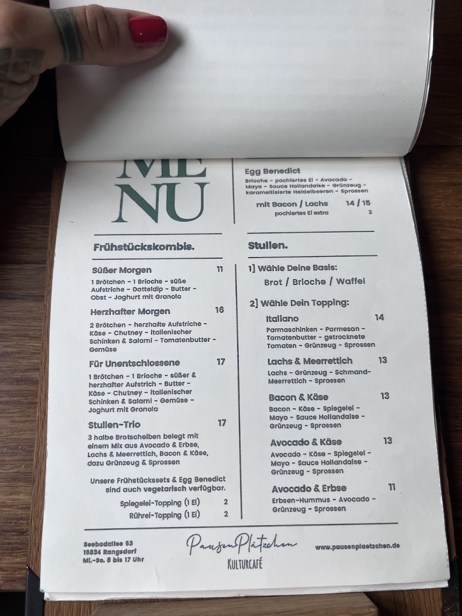 PausenPlätzchen Kulturcafé menu board
