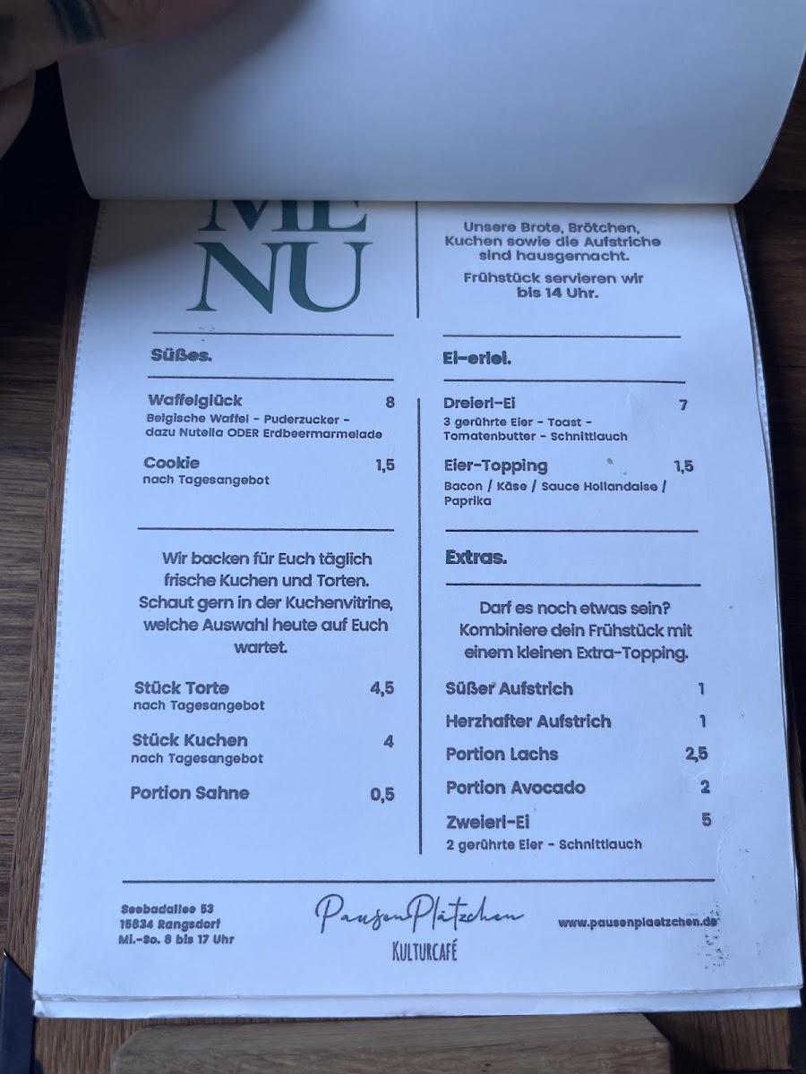 PausenPlätzchen Kulturcafé menu board