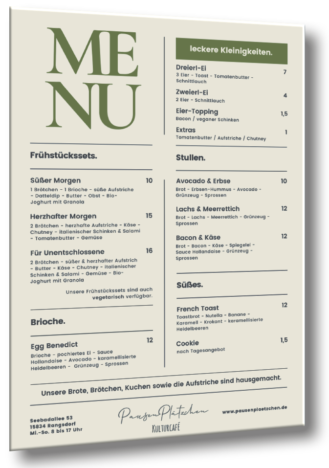 PausenPlätzchen Kulturcafé menu board
