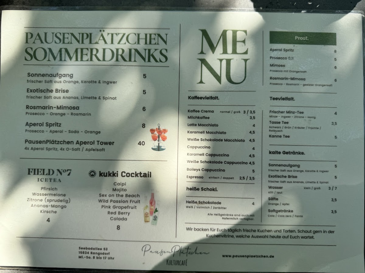 PausenPlätzchen Kulturcafé menu board