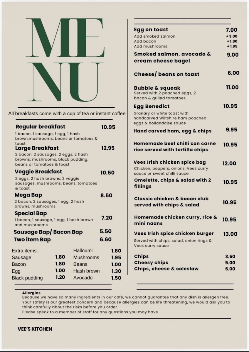 Pavilions kitchen menu board