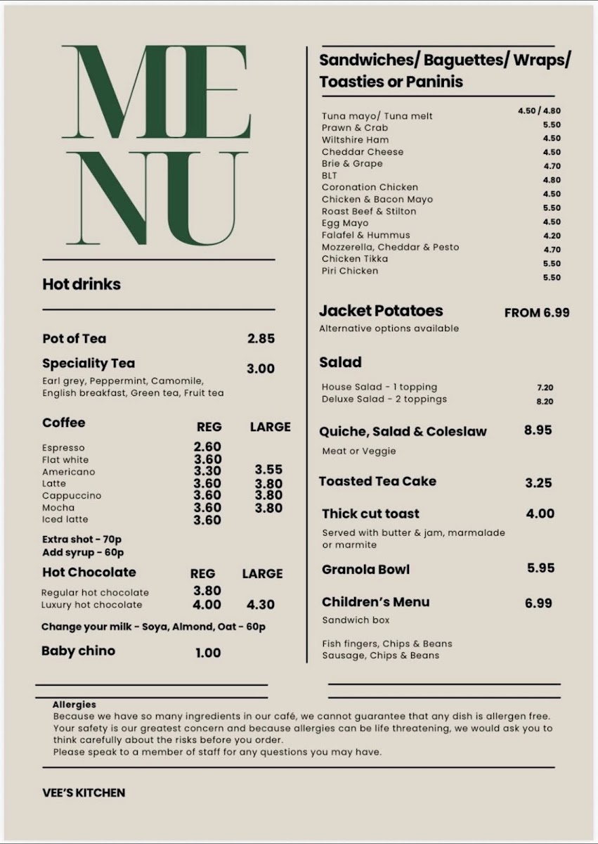 Pavilions kitchen menu board