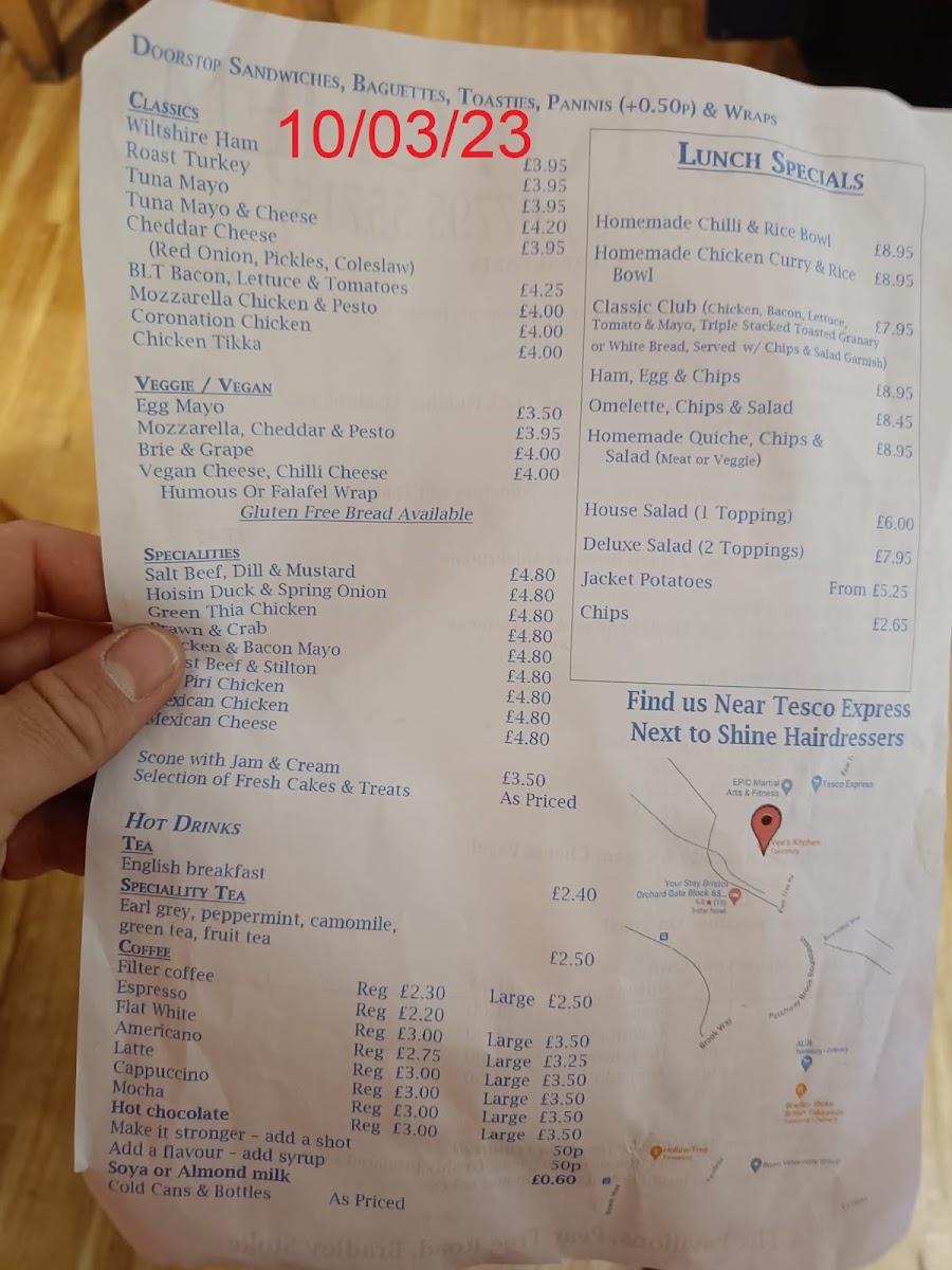 Pavilions kitchen menu board
