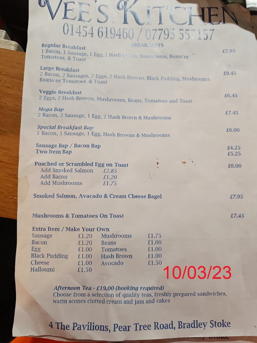 Pavilions kitchen menu board