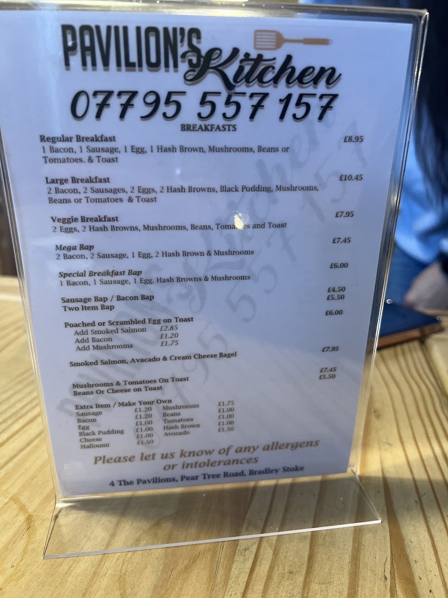 Pavilions kitchen menu board
