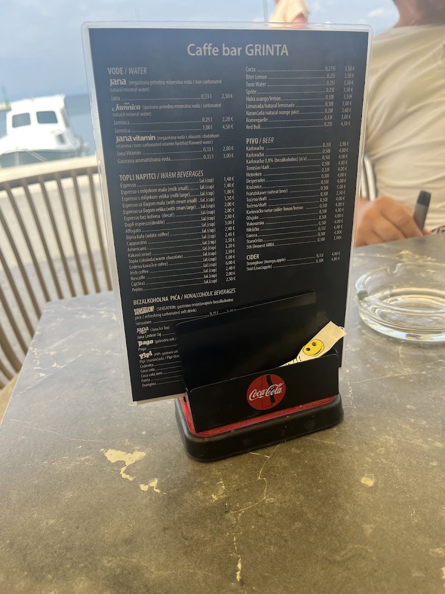 Caffe Bar A-Grinta menu board