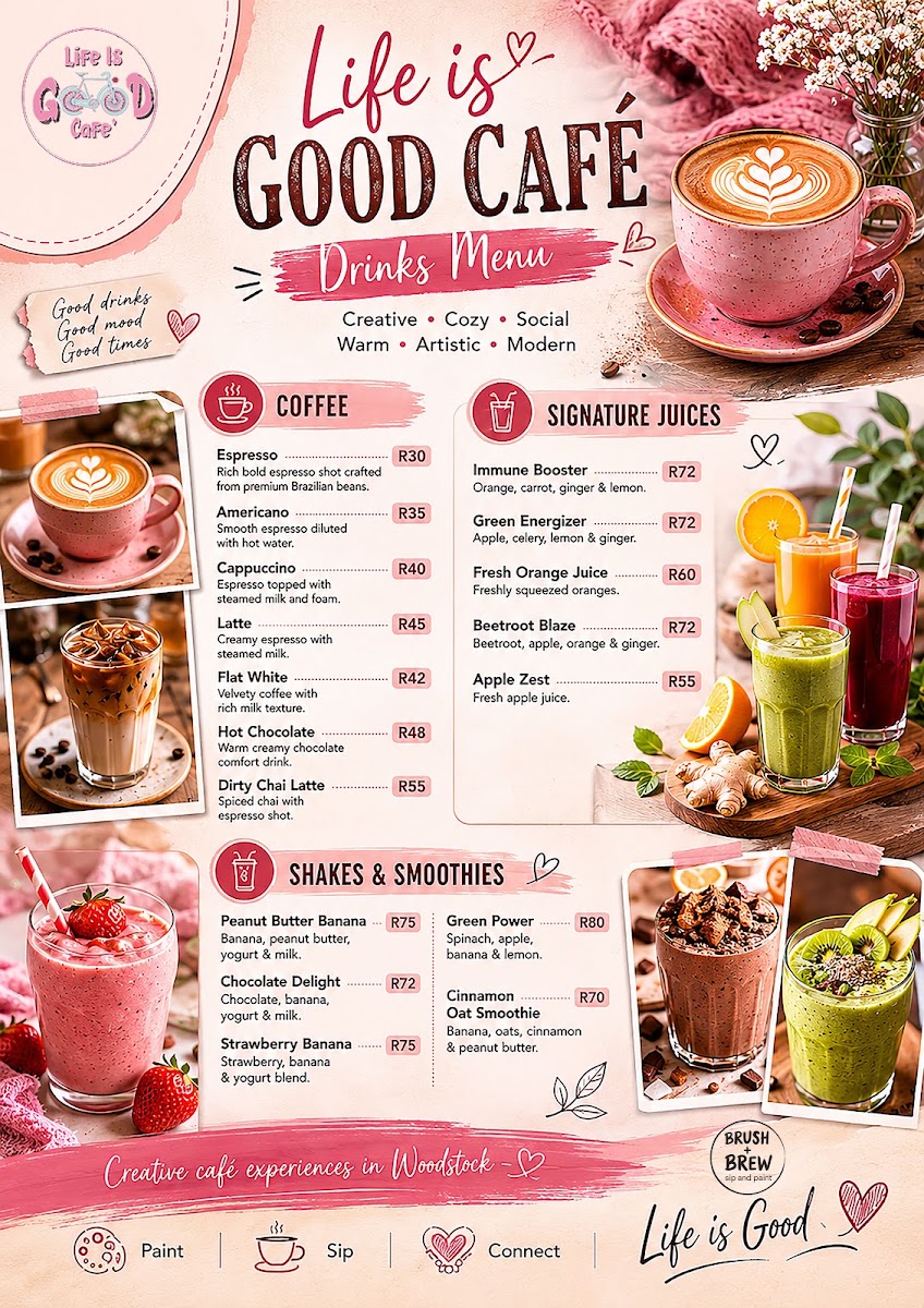 Life is Good Cafe' menu board
