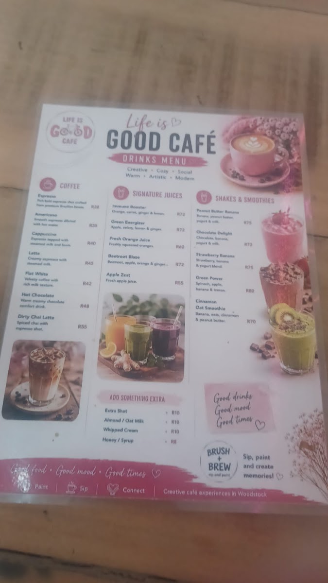 Life is Good Cafe' menu board