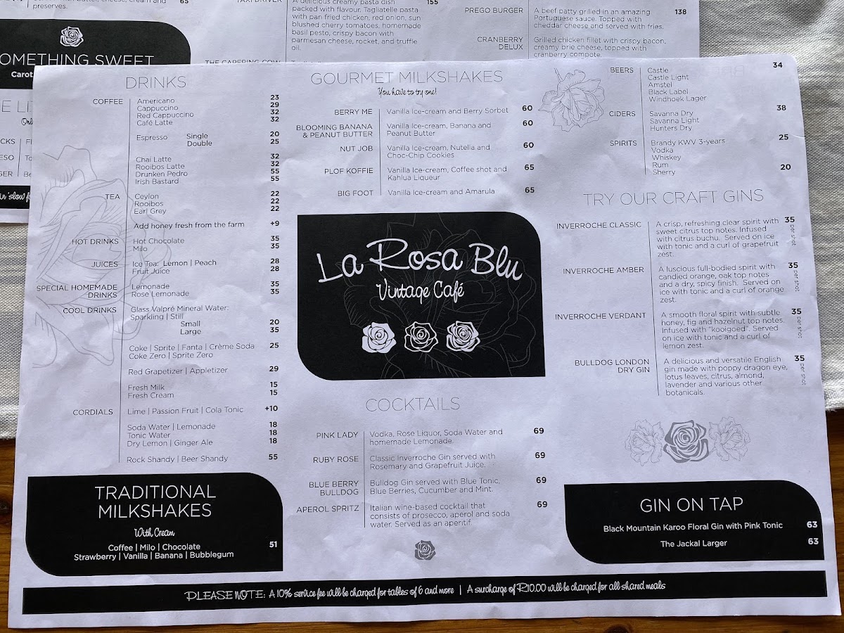 La Rosa Blu Café menu board