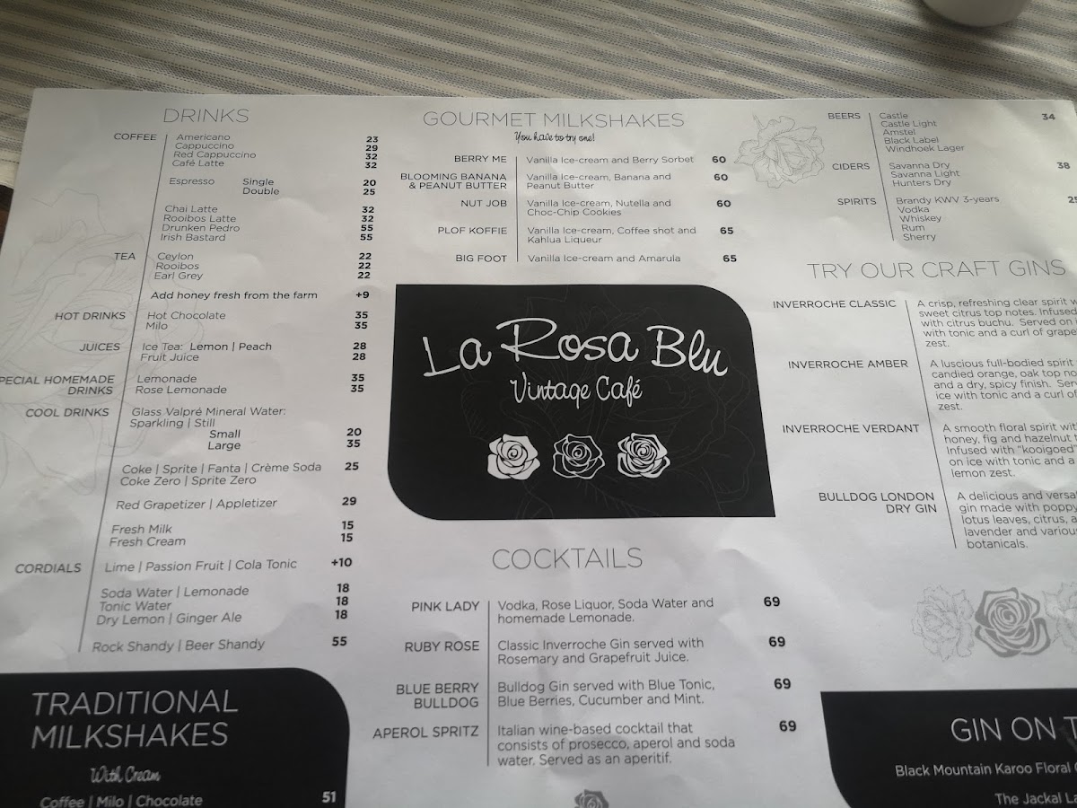 La Rosa Blu Café menu board