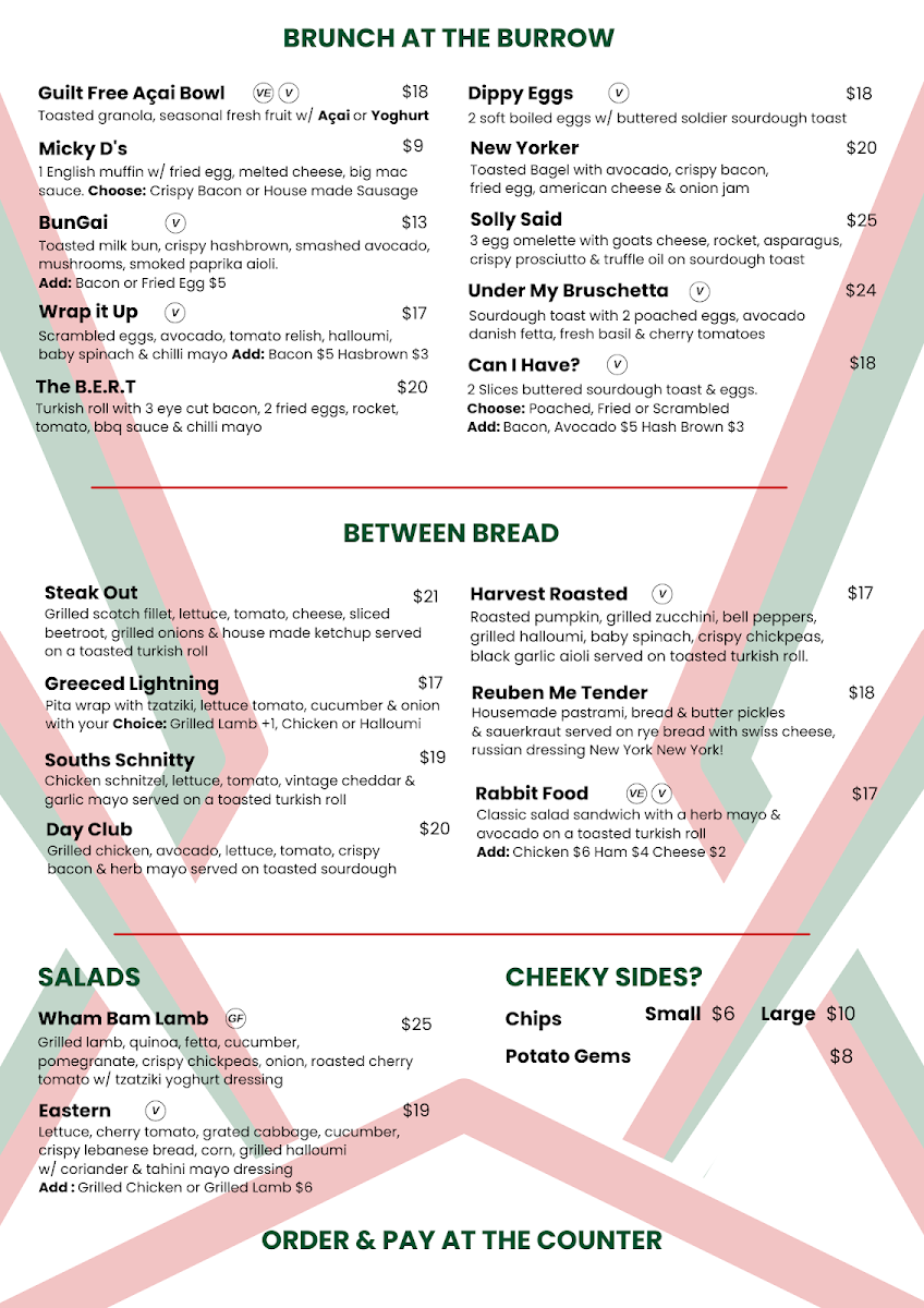 The Burrow Cafe menu board