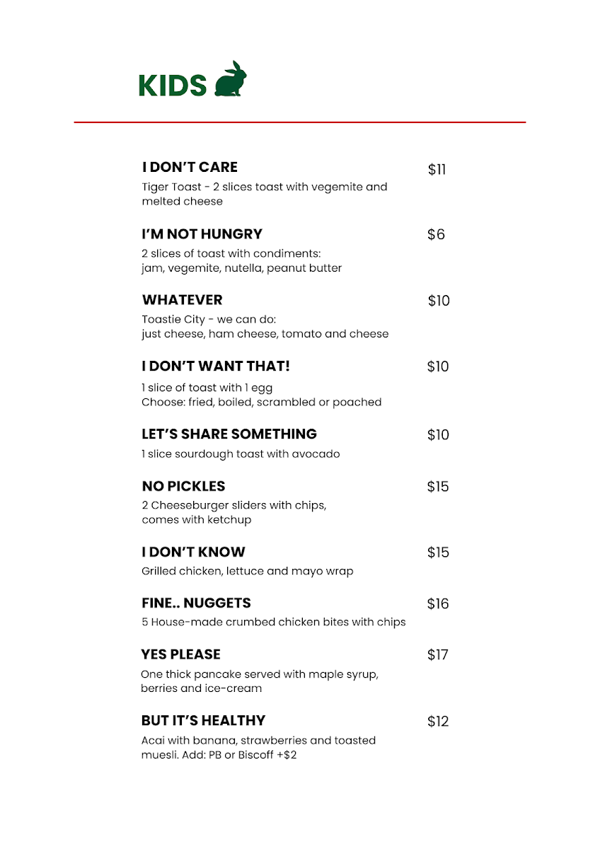 The Burrow Cafe menu board