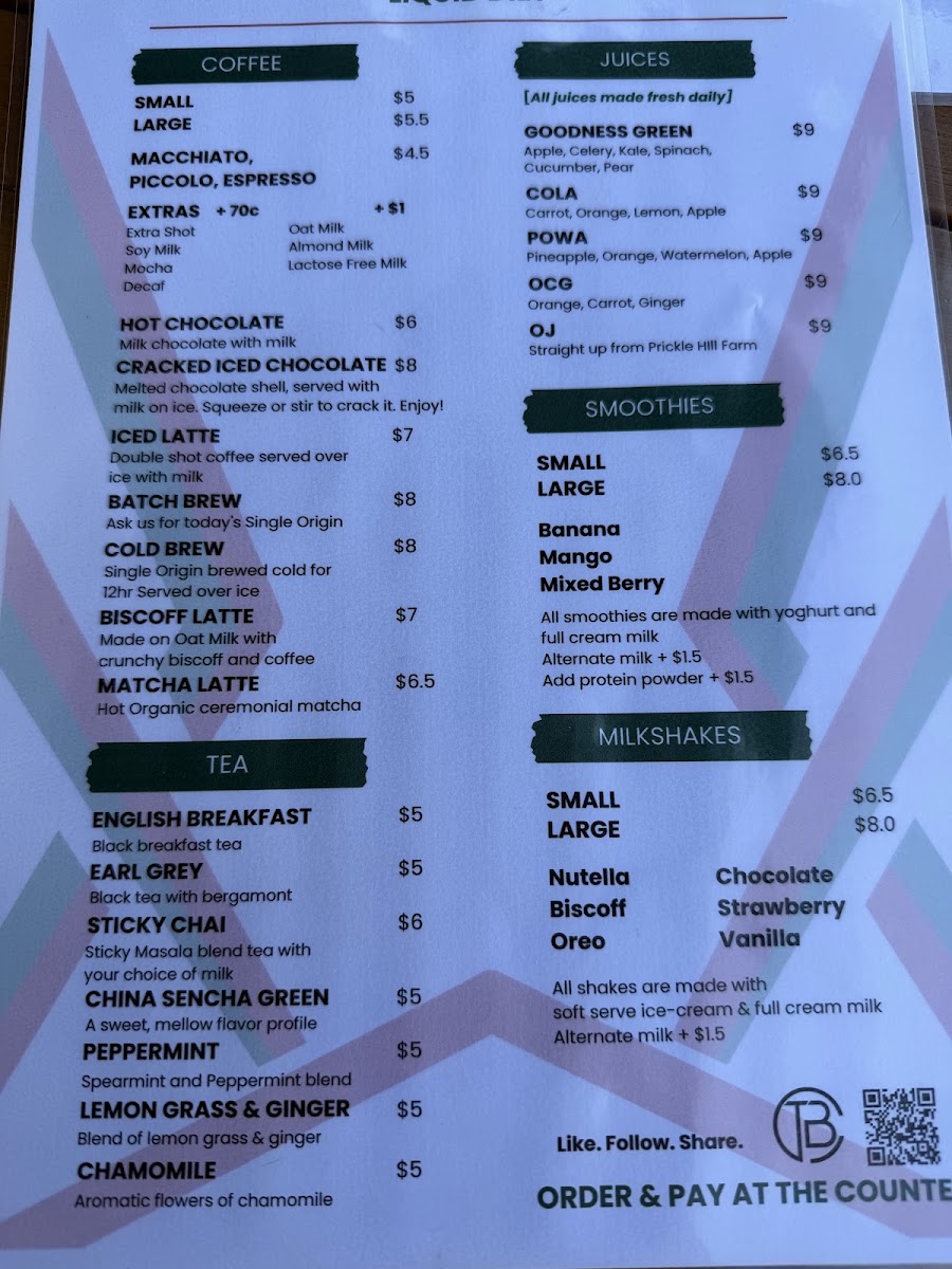 The Burrow Cafe menu board