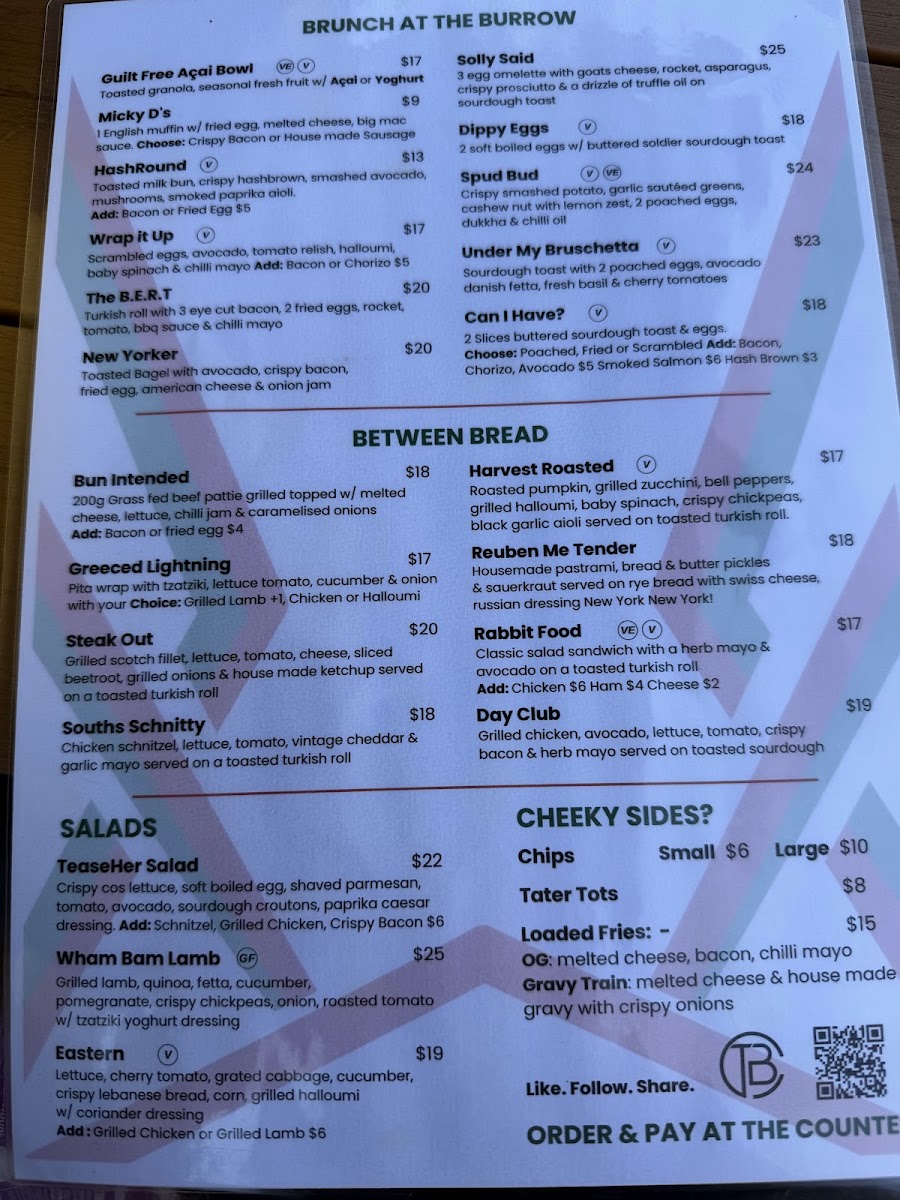 The Burrow Cafe menu board
