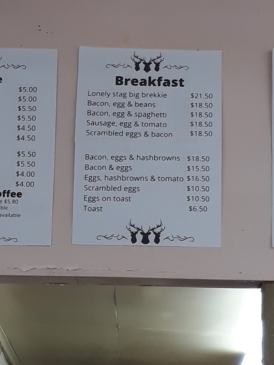 The Lonely Stag Cafe & Store menu board