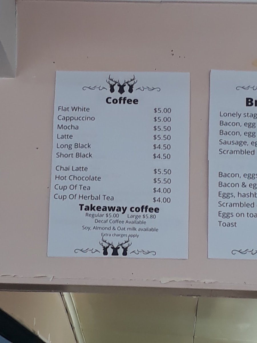 The Lonely Stag Cafe & Store menu board