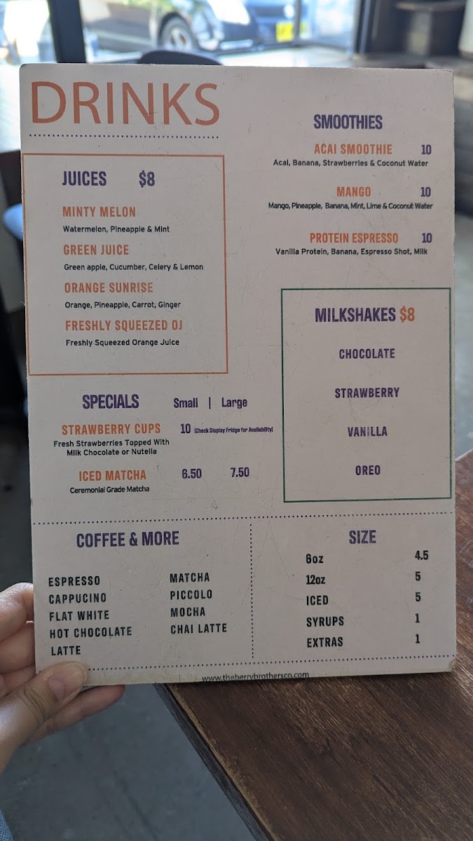 The Berry Brothers menu board