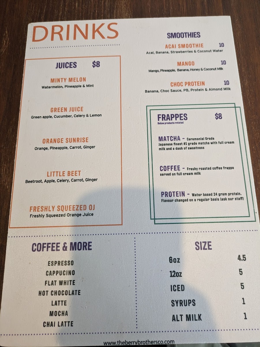 The Berry Brothers menu board