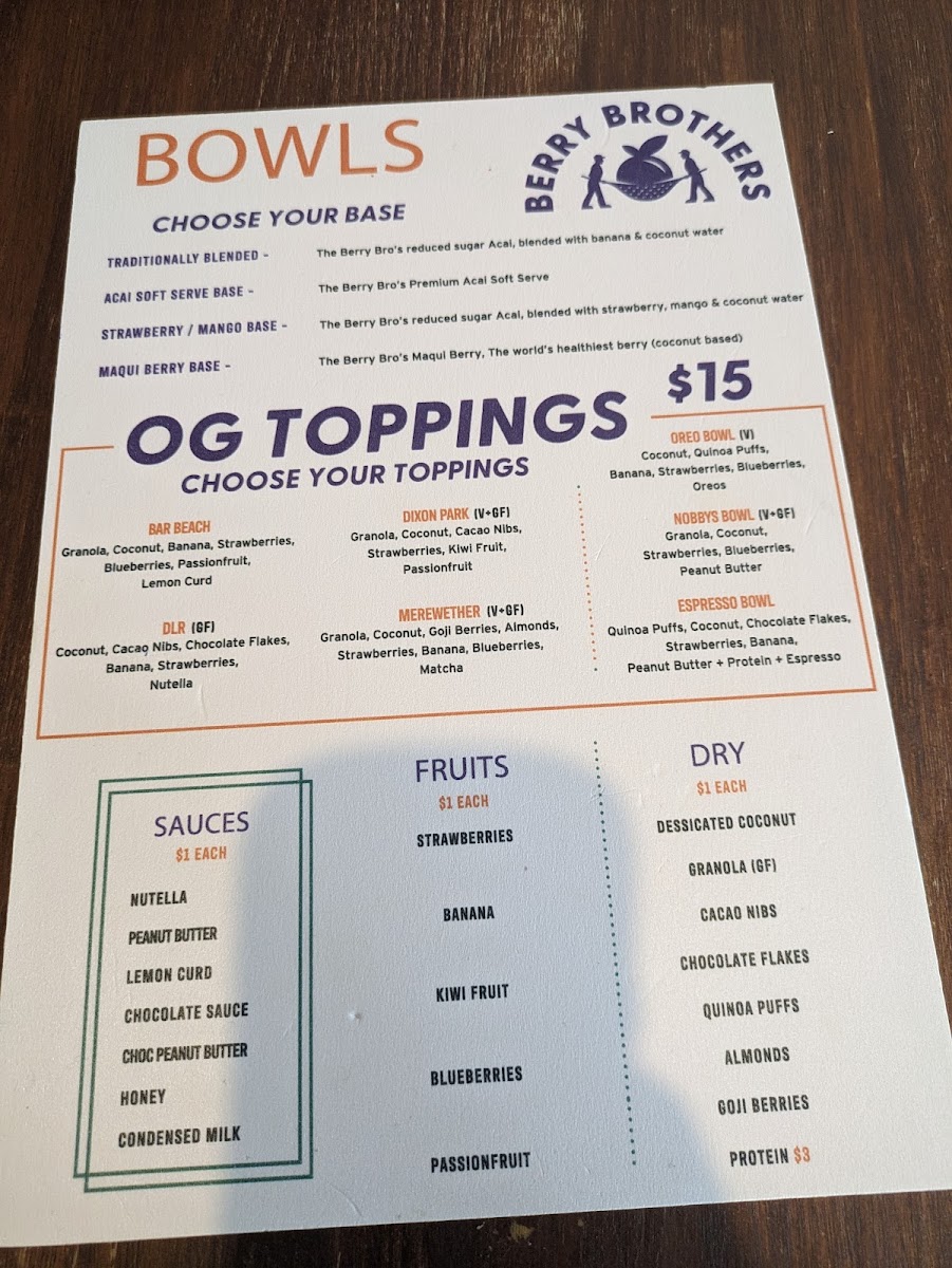 The Berry Brothers menu board
