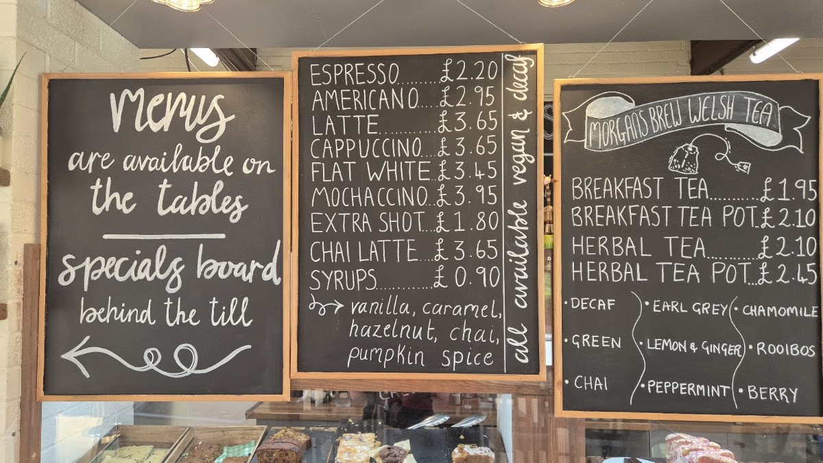 The Corris Café and Deli menu board