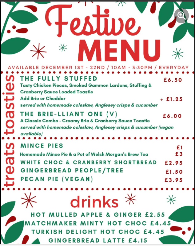 The Corris Café and Deli menu board