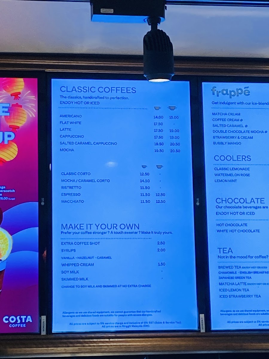 Illy Caffe @ KLIA Terminal 1 Satellite menu board