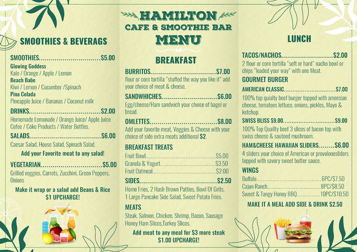 Hamilton Cafe, Catering, & Event Services menu board