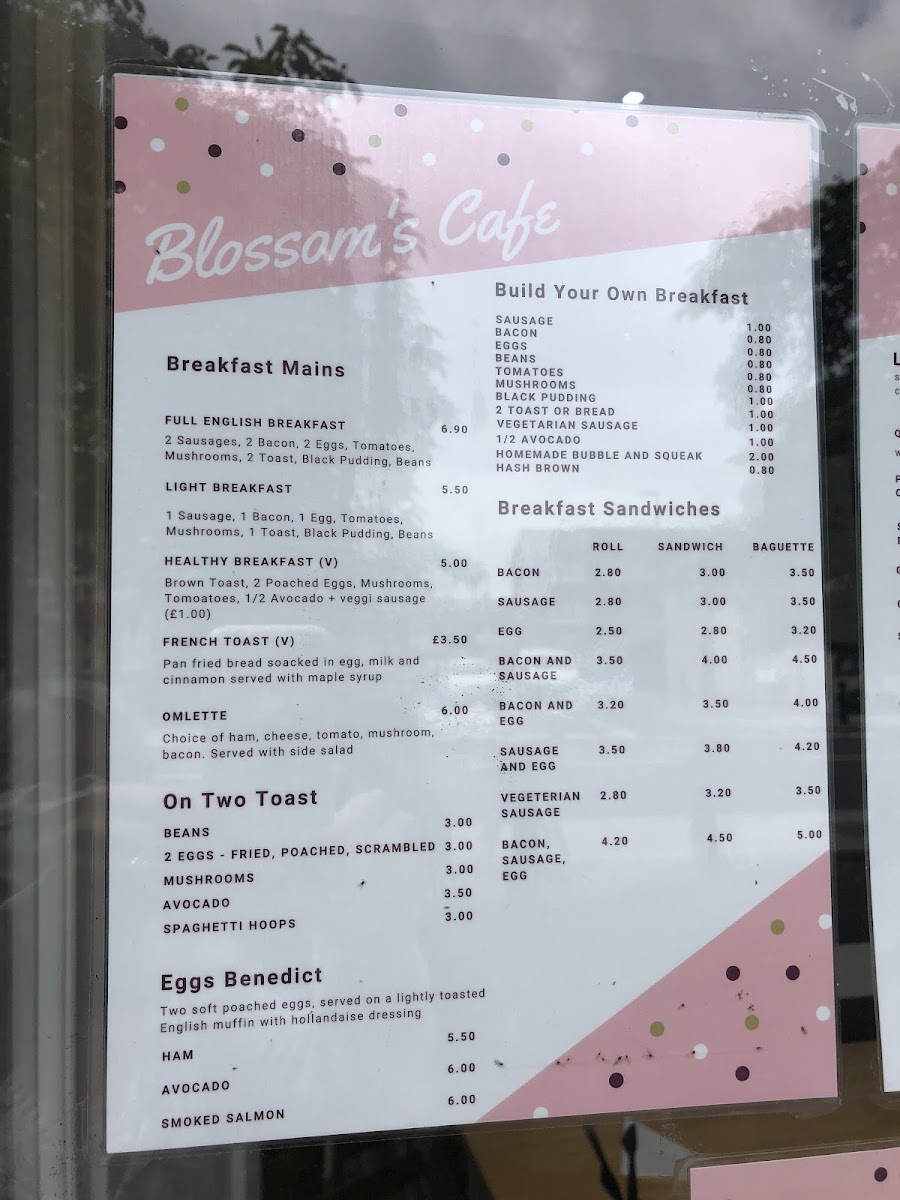Blossom's Cafe menu board
